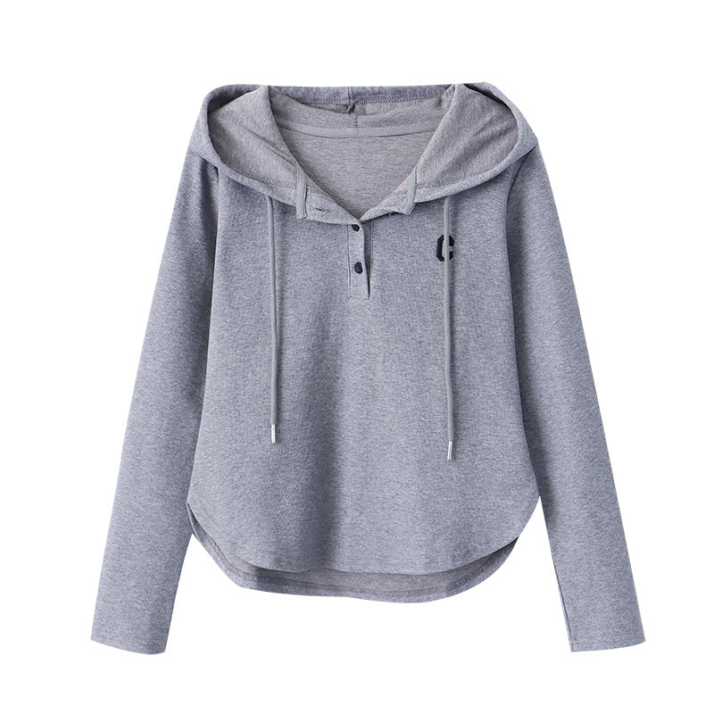 Damen lässiger Kapuzenpullover mit feiner Knopfleiste und praktischen Details Drune