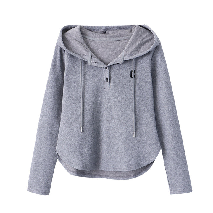 Damen lässiger Kapuzenpullover mit feiner Knopfleiste und praktischen Details Drune