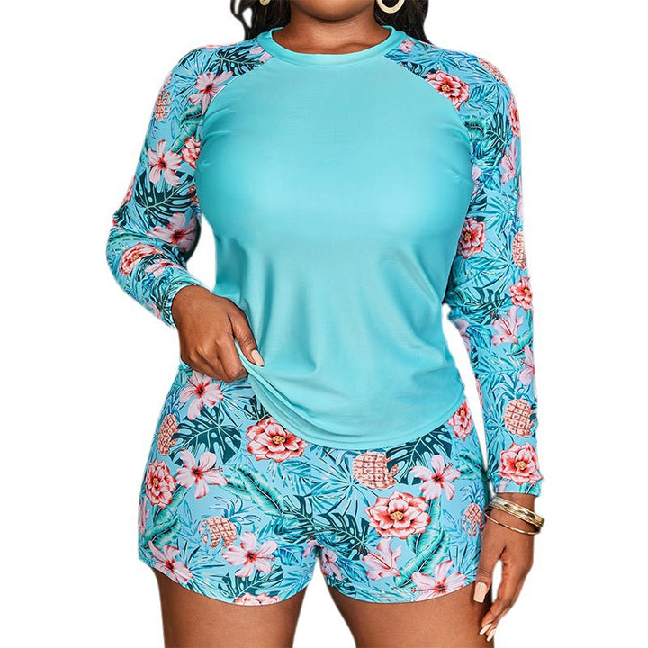 Damen Langarm-Badeoberteil mit floralem Muster und Shorts Drune