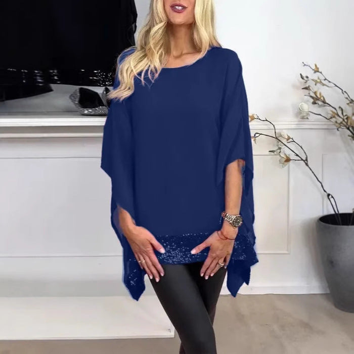 Damen modisches Poncho-Oberteil mit elegantem Spitzenabschluss Drune