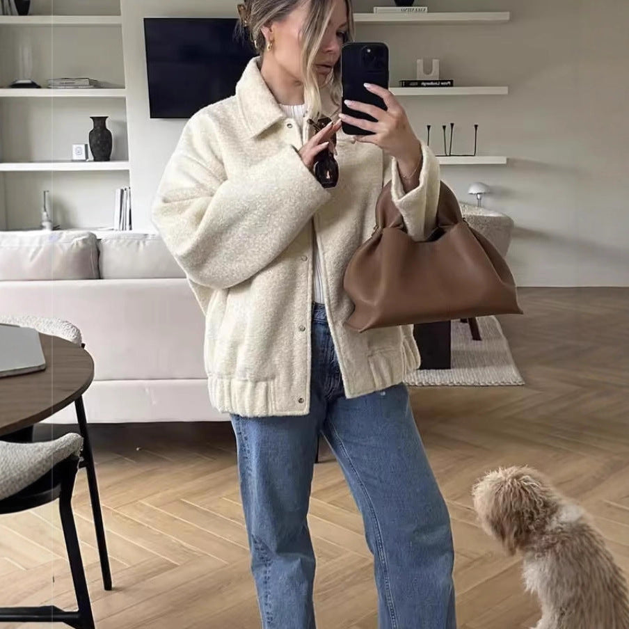 Damen gemütliche Oversized-Jacke aus hochwertigem Teddy-Material Drune