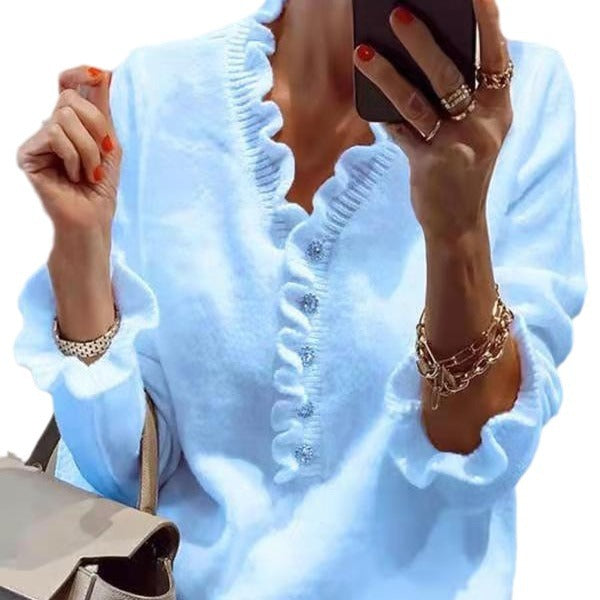 Damen Bluse mit fließendem Rüschendesign und Knopfleiste Drune