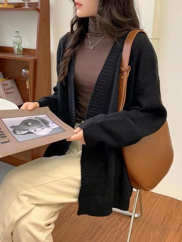 Damen lässiger Strickcardigan mit oversized Schnitt und besonderen Texturen Drune