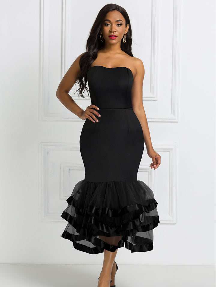 Damen Figurbetontes Abendkleid mit voluminösem Rüschen-Saum Drune