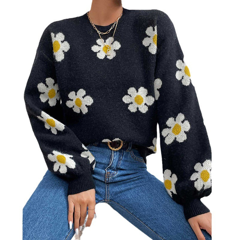 Damen Pullover mit floralem Muster und voluminösen Ärmeln Drune