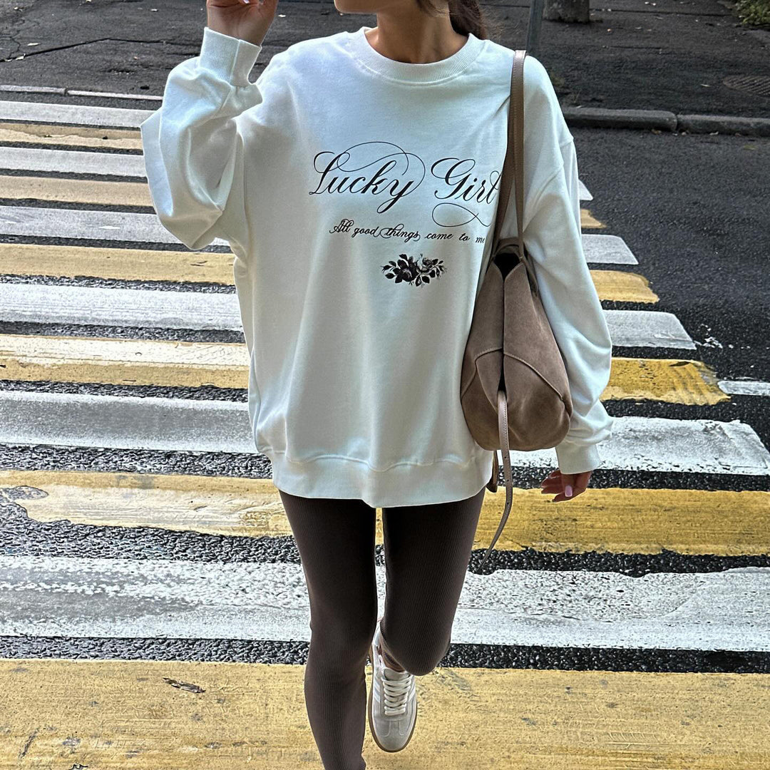Damen lässiger Sweatshirt mit elegantem Schriftzug Drune