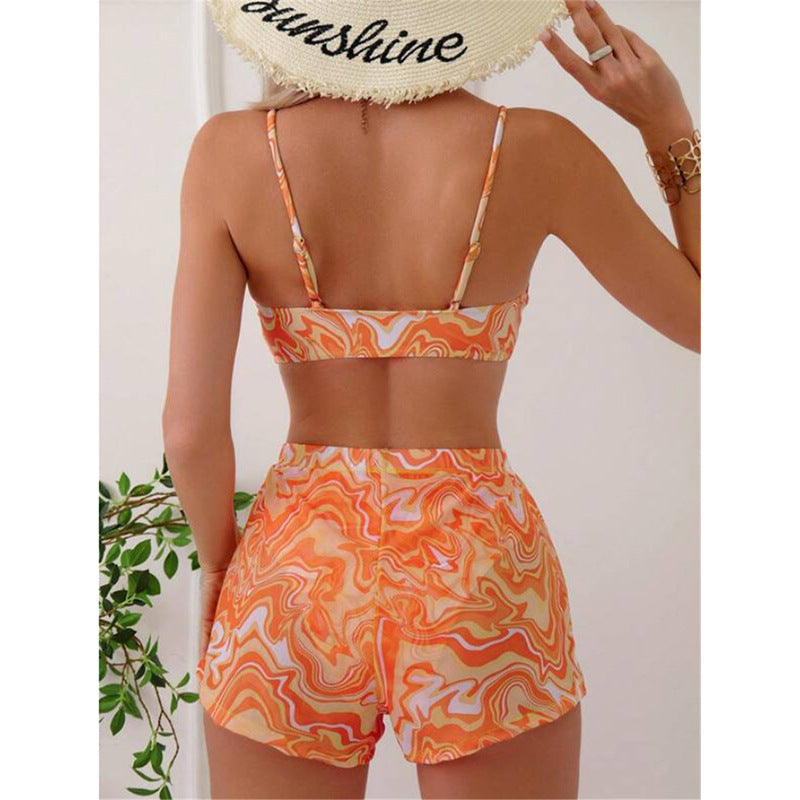Damen Bikini-Set mit modischem Gummizug und trendy Wellenmuster Drune