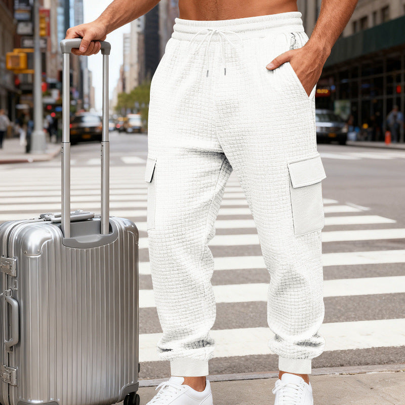 Herren nan Waffelstruktur Cargohose im Joggingstil mit Klappentaschen und elastischem Bund Drune