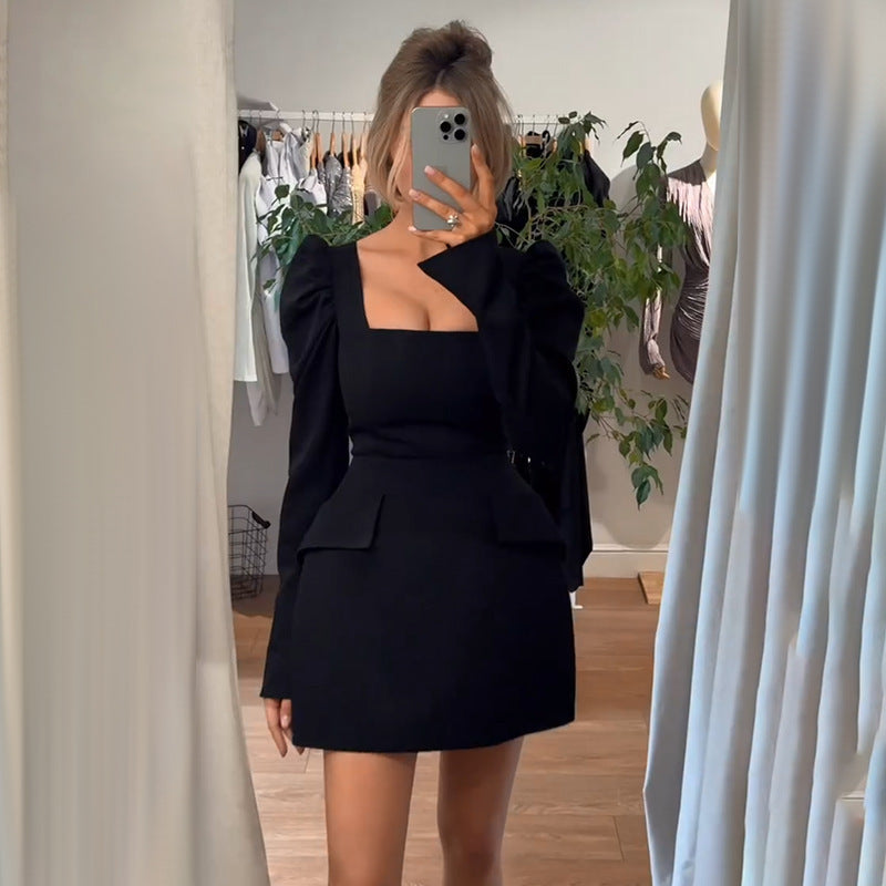 Damen elegantes Minikleid mit Puffärmeln und tailliertem Schnitt Drune