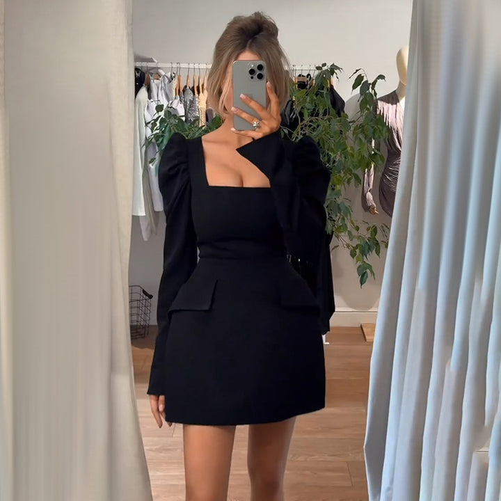 Damen elegantes Minikleid mit Puffärmeln und tailliertem Schnitt Drune