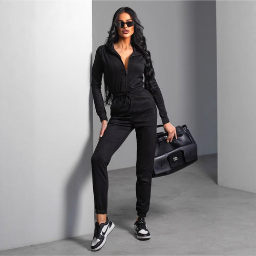Damen Fleece-Jumpsuit mit praktischem Reißverschluss und elastischem Bund Drune