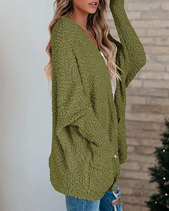 Damen kuschelige Strickjacke mit offenem Schnitt und großen Taschen Drune
