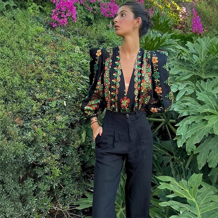 Damen Zweiteiliges Outfit mit kurzem Oberteil und floralem Maxirock Drune