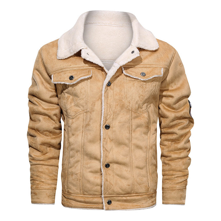 Herren nan gefütterte Lammfelloptik Jeansjacke mit Teddyfutter und Druckknopfleiste Drune