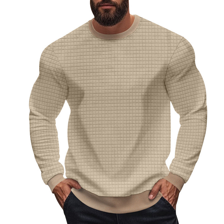 Herren nan strukturiertes Karo-Strick-Sweatshirt mit Rundhalsausschnitt und körperbetonter Athletik-Passform Drune