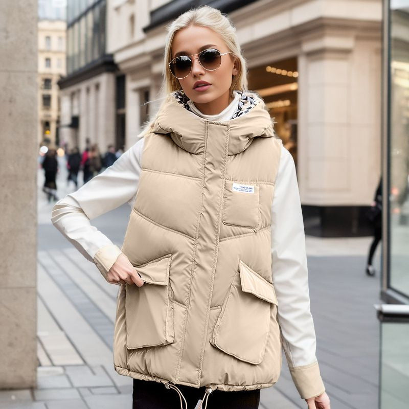 Damen gesteppte Winterweste mit verstellbarer Kapuze und praktischen Taschen Drune