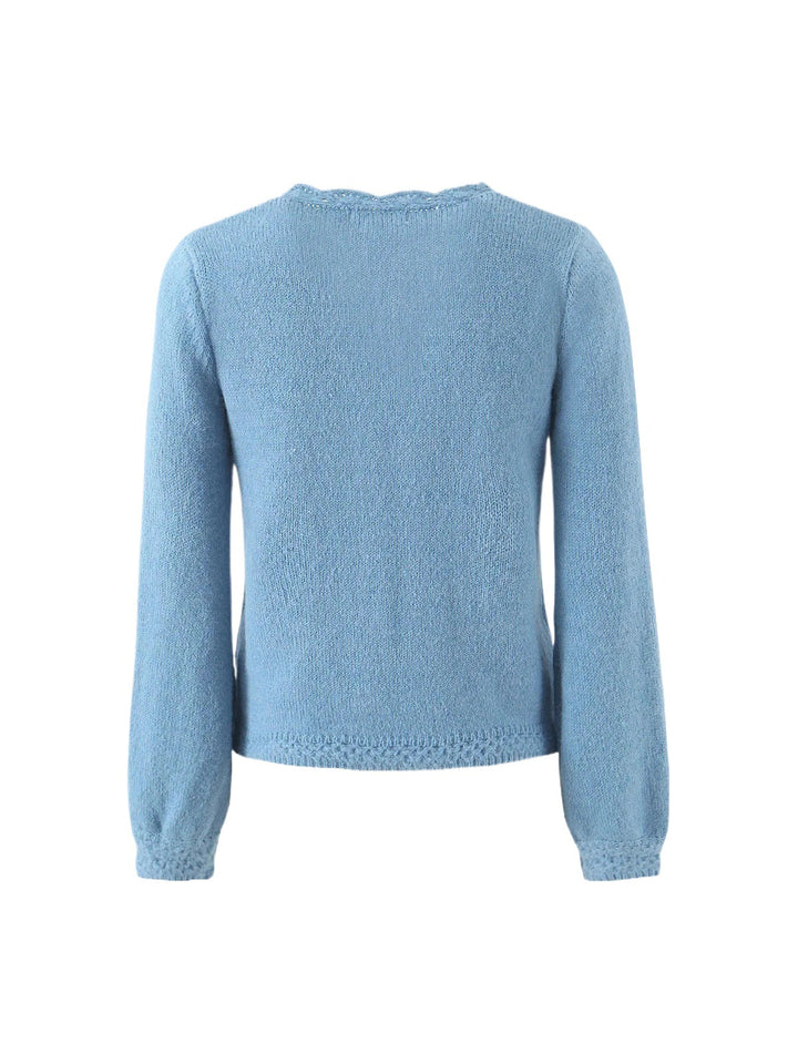 Damen elegante Strickjacke mit tiefem V-Ausschnitt und zarten Knöpfen Drune