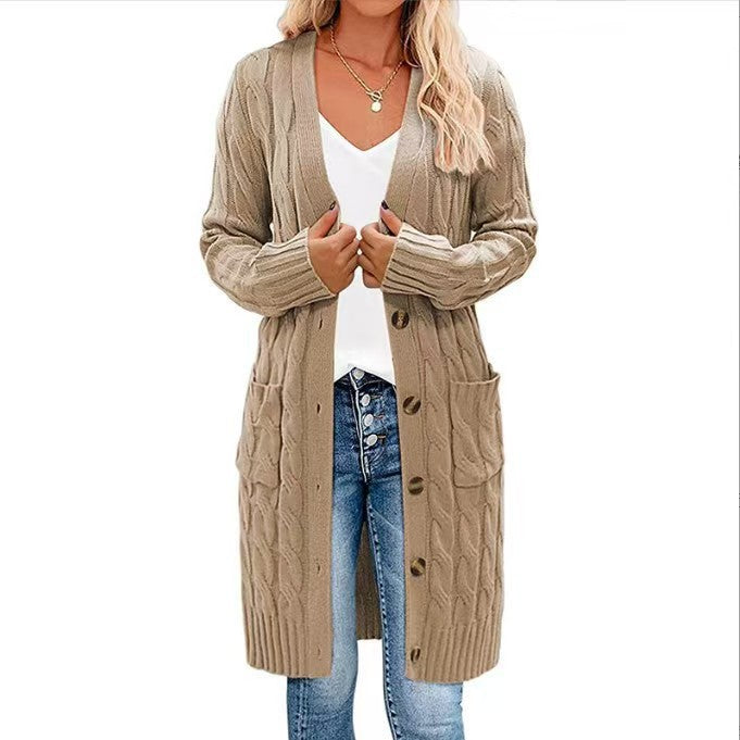 Damen Grobstrick Cardigan mit Knopfdetail und tiefen Taschen Drune