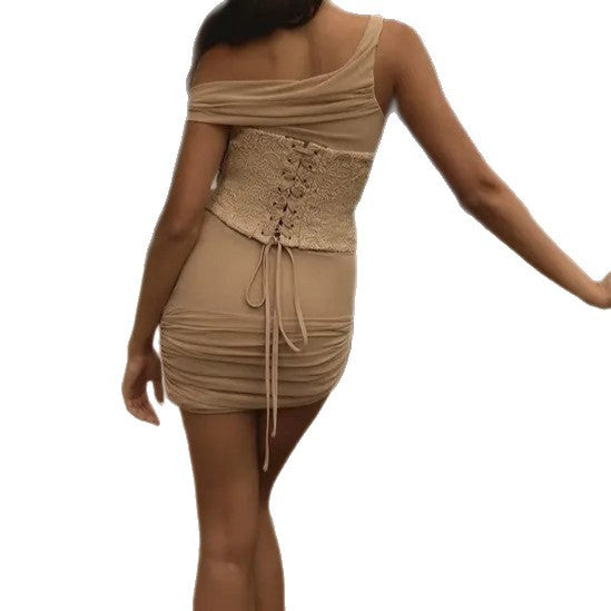 Damen Sexy Minikleid mit asymmetrischem Schnitt und raffinierten Details Drune