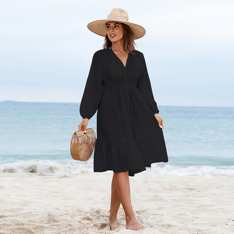 Damen Sommerliches Strandkleid mit lässigem Schnitt und elastischem Taillenband Drune