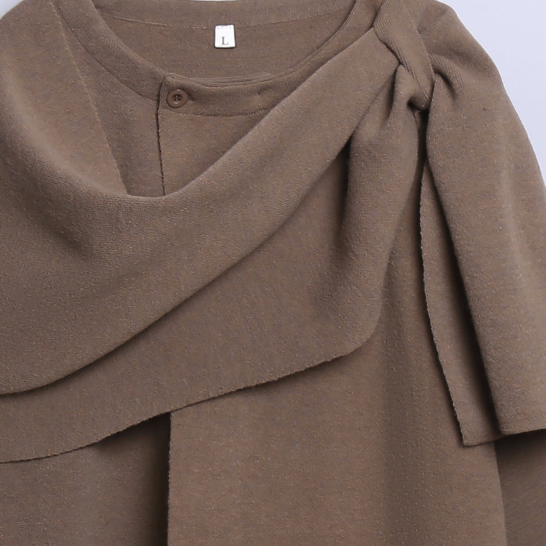 Damen gemütlicher Strickponcho mit raffinierten Drapierungen Drune