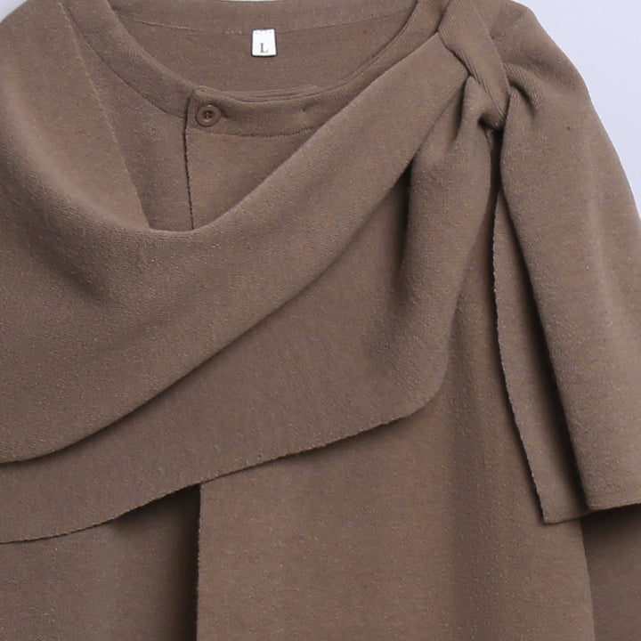 Damen gemütlicher Strickponcho mit raffinierten Drapierungen Drune