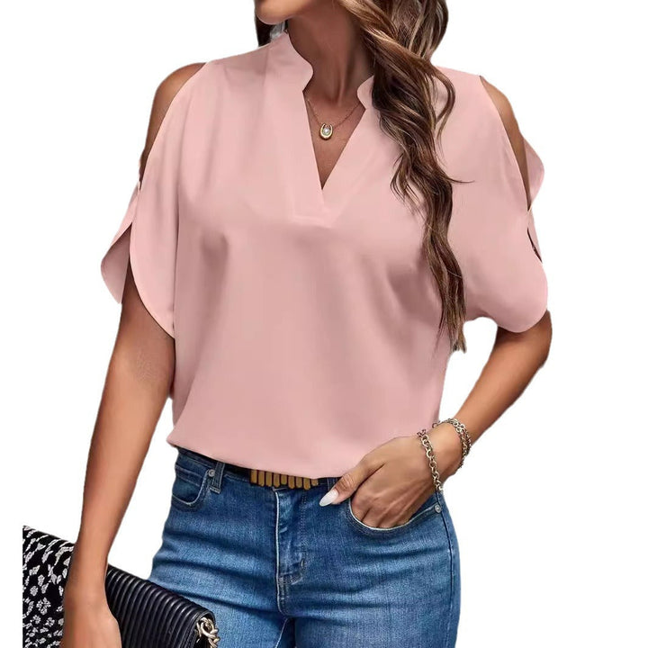 Damen Elegante Bluse mit offenen Schultern und Stehkragen Drune