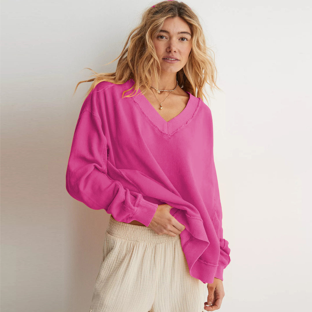 Damen lässiger V-Ausschnitt Sweatshirt mit angesagtem Oversized-Schnitt Drune
