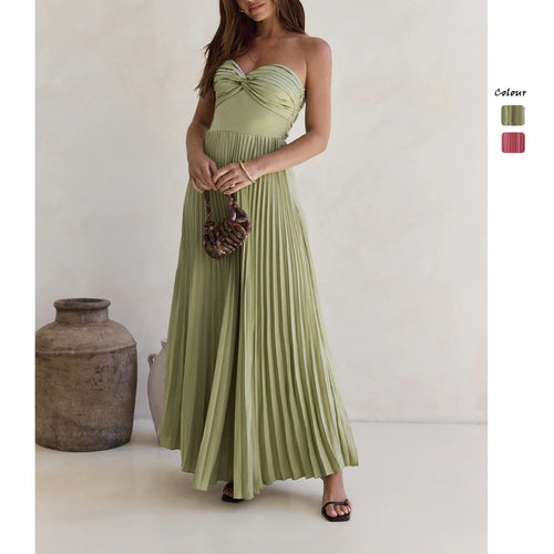 Damen Langärmliges Plisseekleid mit elegantem Oberteil und fließendem Rock Drune
