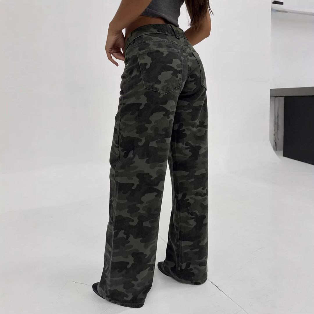 Damen Relaxed Fit Cargohose mit modischem Camouflage-Muster Drune