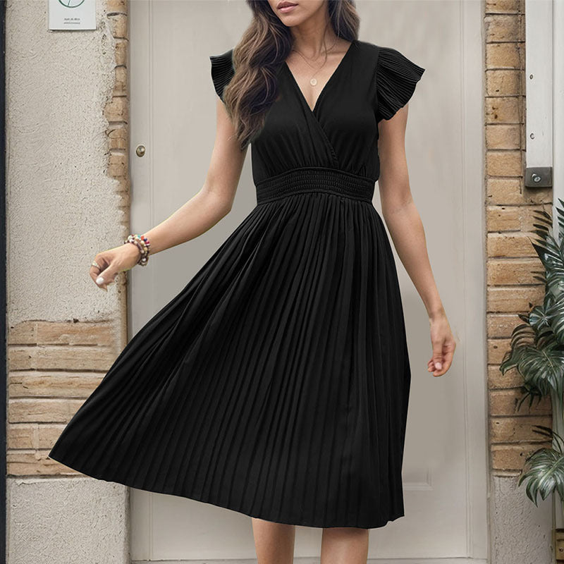 Damen Midikleid mit elegantem Plisseedetail und V-Ausschnitt Drune