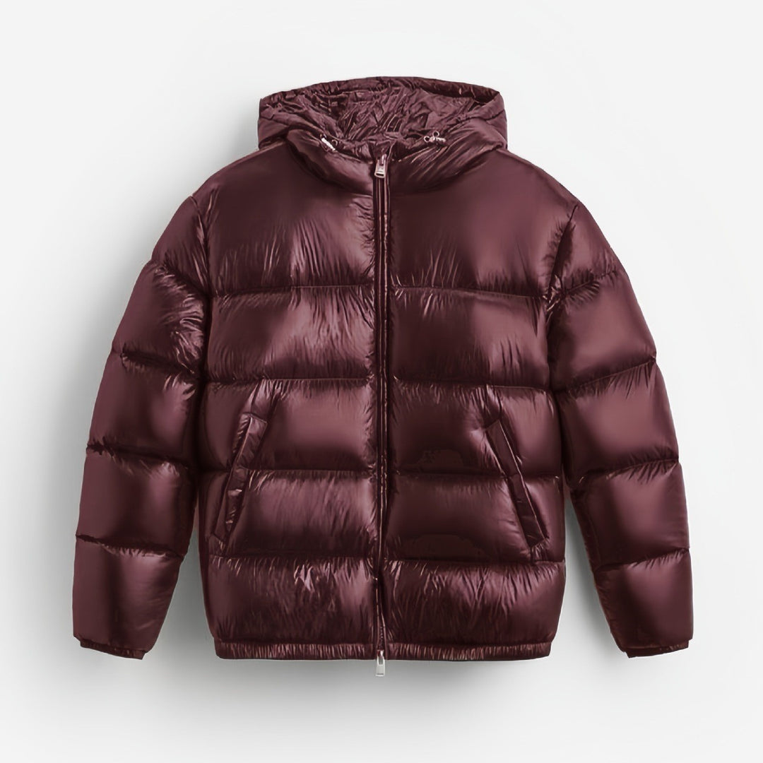 Herren nan steppte Kapuzenjacke mit glänzender Oberfläche, warmer Synthetikfüllung und Zweiwege-Reißverschluss Drune