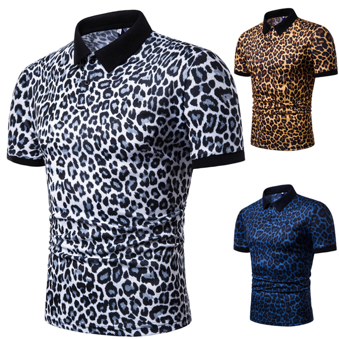 Herren zeitgenössisches Leopardenmuster Poloshirt Drune