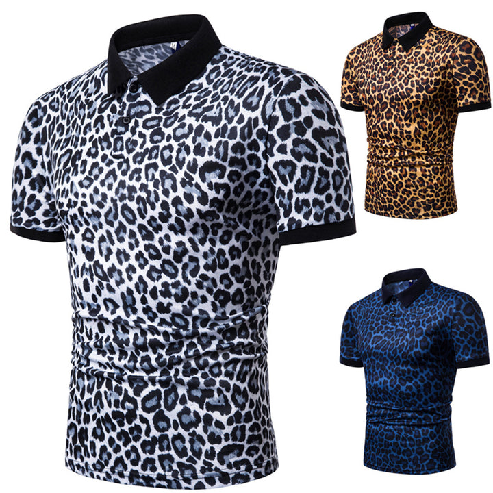 Herren zeitgenössisches Leopardenmuster Poloshirt Drune