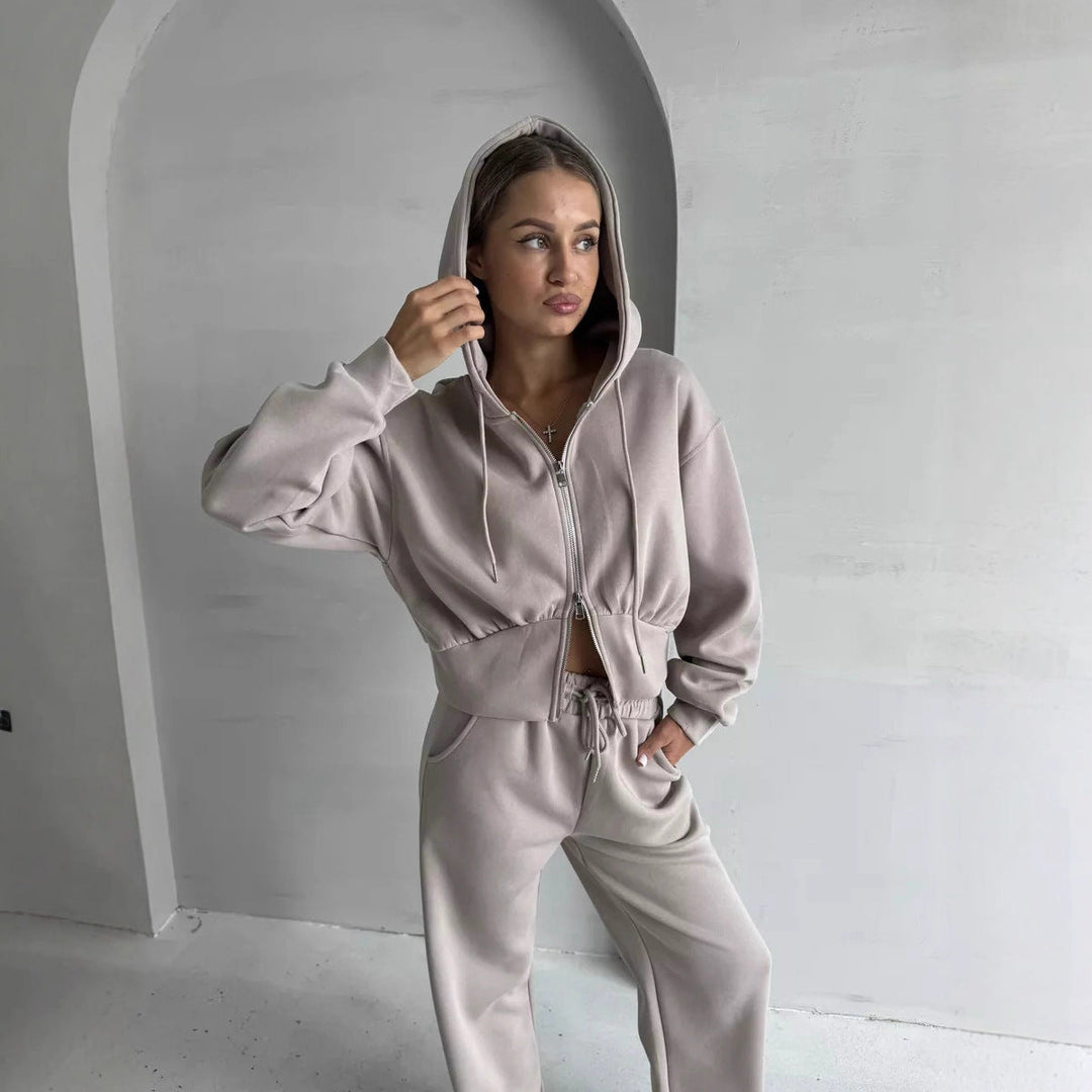 Damen Cropped Hoodie mit Reißverschluss Drune