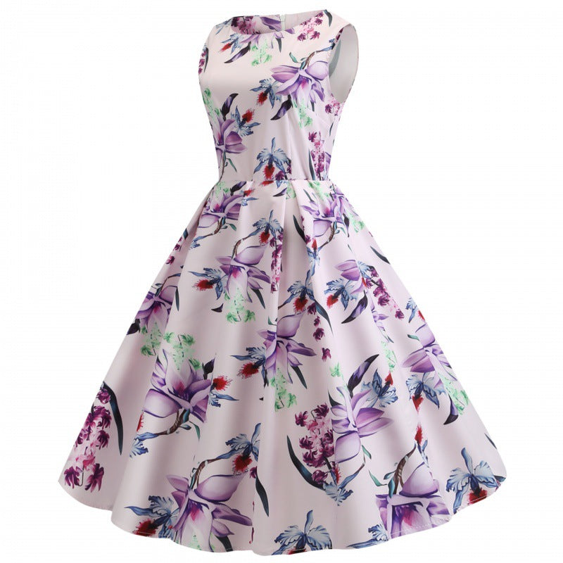 Damen A-Linien Kleid mit floralem Muster und seitlichen Eingrifftaschen Drune
