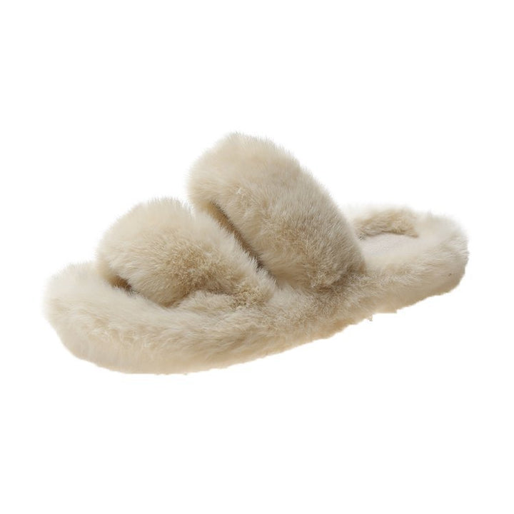 Damen Flauschige Hausschuhe mit doppeltem Riemen und weichem Innenfutter Drune