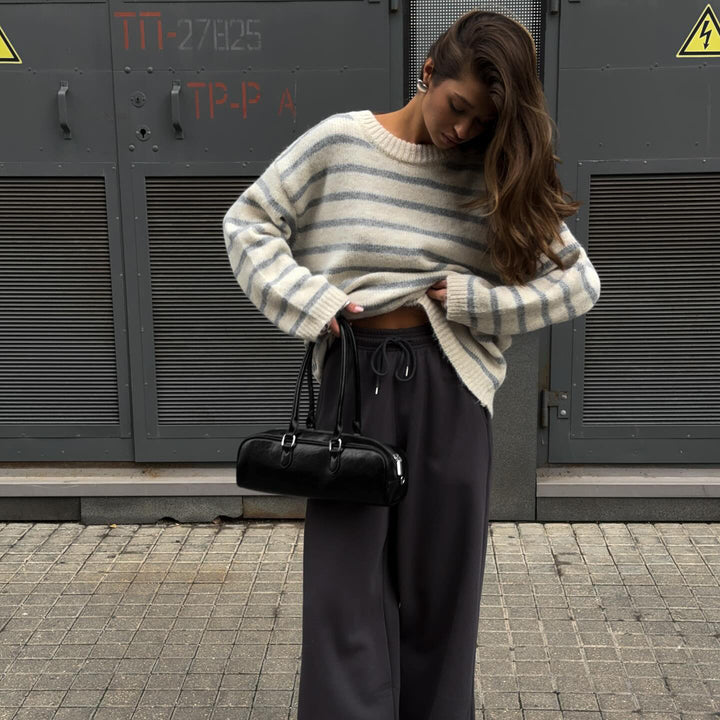 Damen lässiger Strickpullover mit modernen Streifen Drune