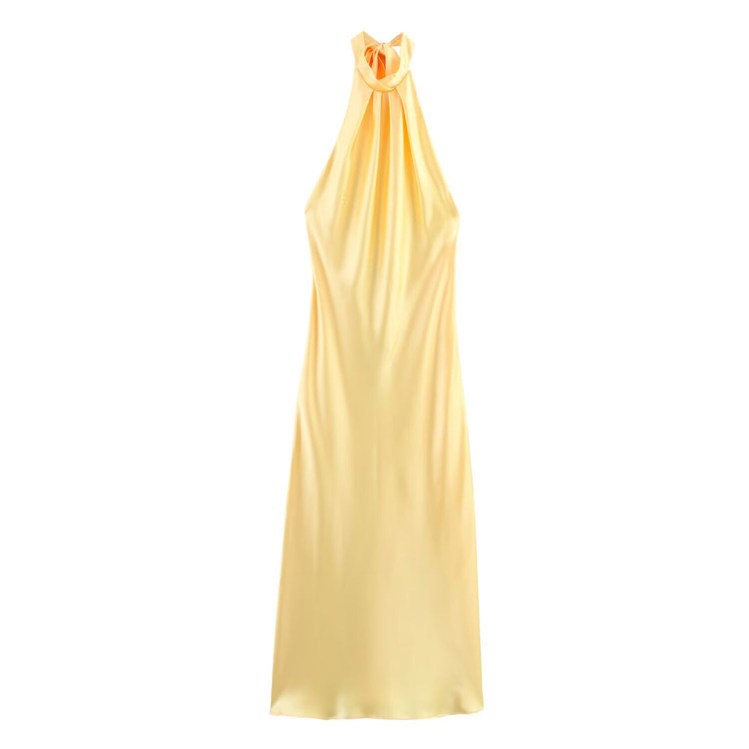 Damen Elegantes Maxikleid mit schimmerndem Wasserfallausschnitt und figurumspielendem Schnitt Drune