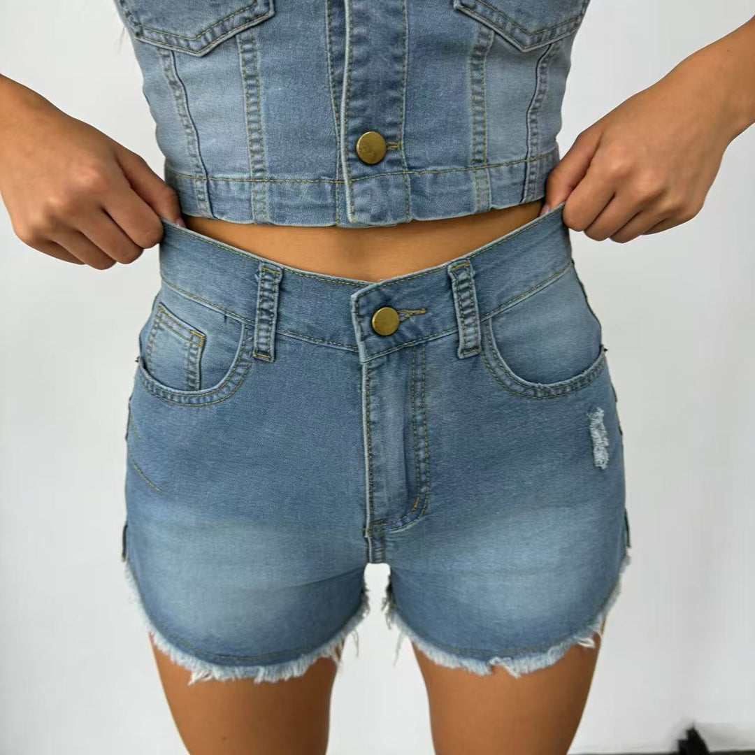 Damen Hochgeschnittene Denim-Shorts im angesagten Fransen-Look Drune