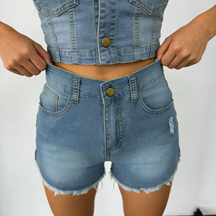 Damen Hochgeschnittene Denim-Shorts im angesagten Fransen-Look Drune