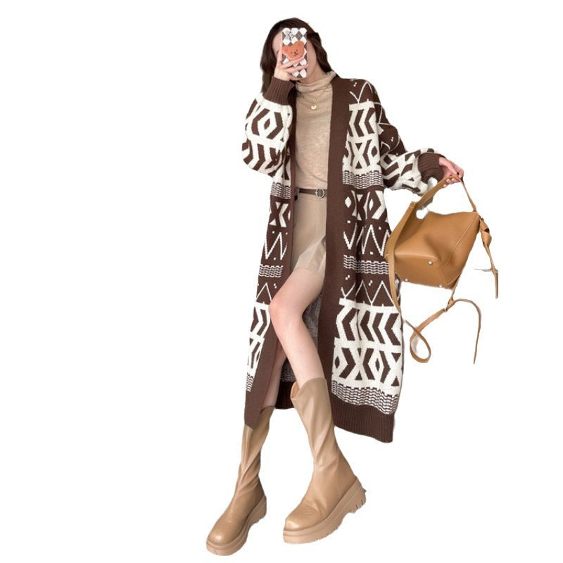 Damen modischer Strickcardigan mit geometrischem Design und lockerem Schnitt Drune