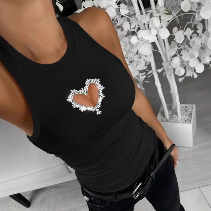 Damen Sportliches Tanktop mit Herz-Ausschnitt und funkelnder Verzierung Drune