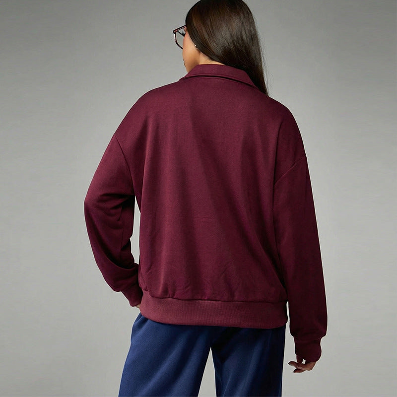 Damen lässiger Oversized Pullover mit Halbreißverschluss und weichem Fleece Drune
