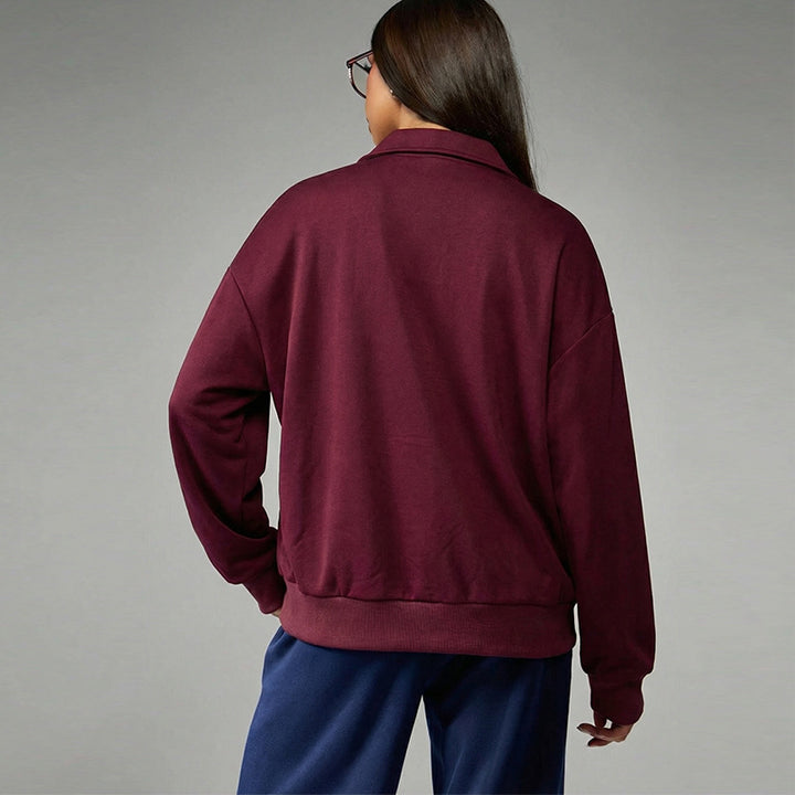 Damen lässiger Oversized Pullover mit Halbreißverschluss und weichem Fleece Drune