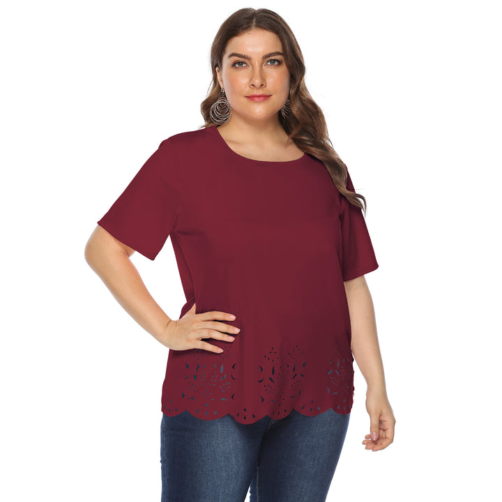 Damen modisches T-Shirt mit filigranem Lochmuster Drune