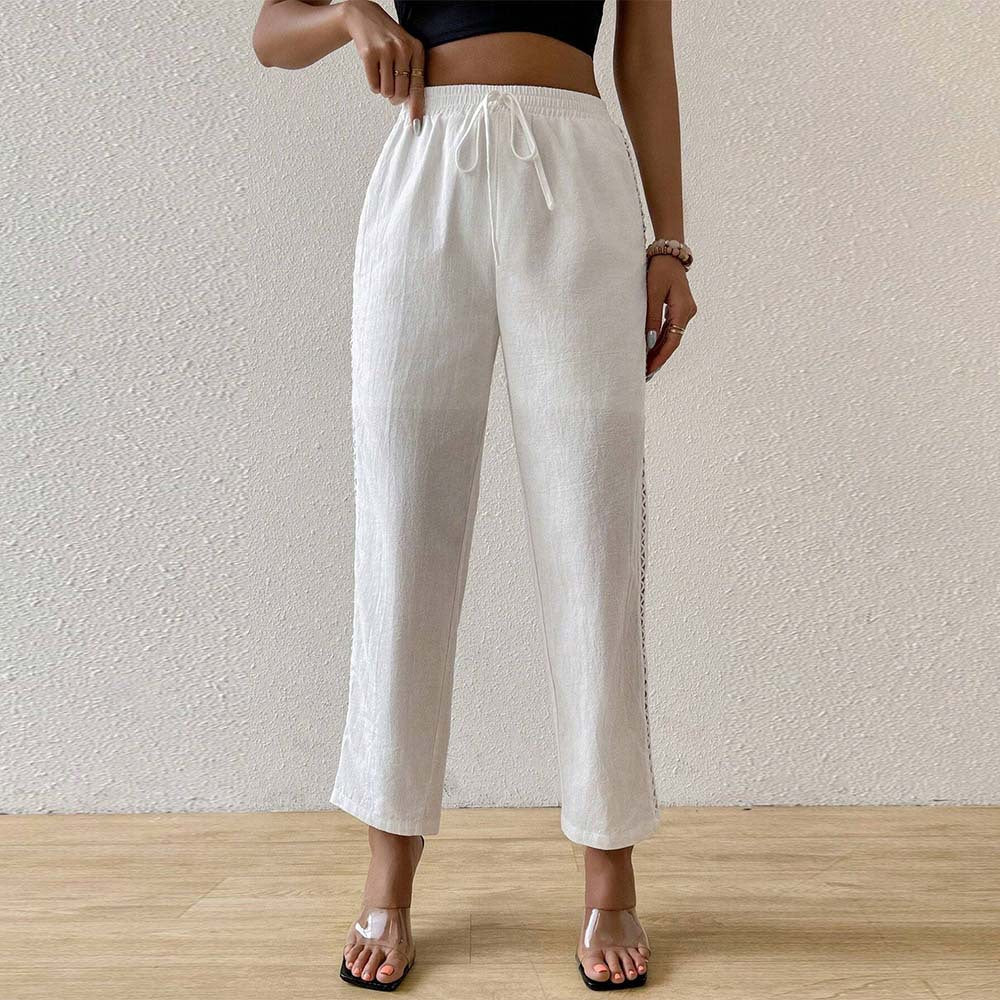 Damen Baumwoll-Breite Hose mit seitlichen Rüschendetails Drune
