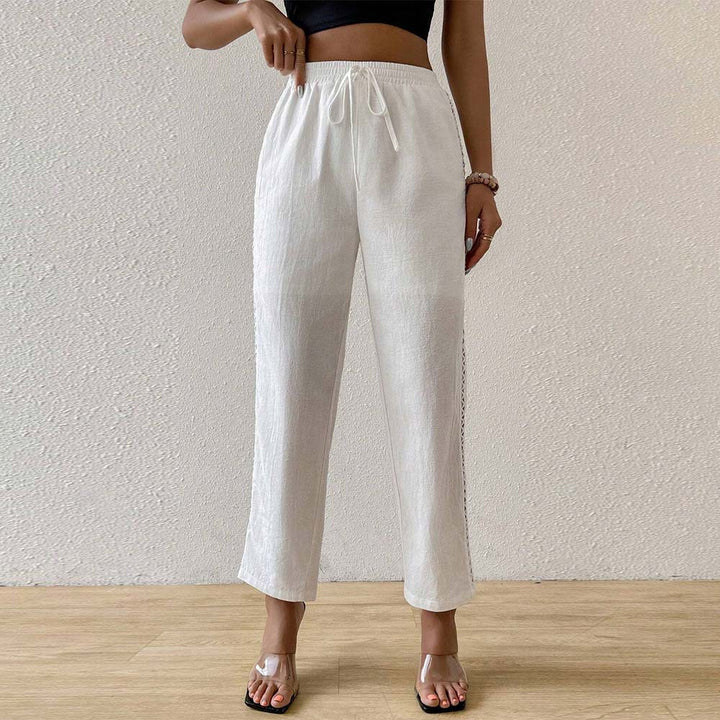 Damen Baumwoll-Breite Hose mit seitlichen Rüschendetails Drune