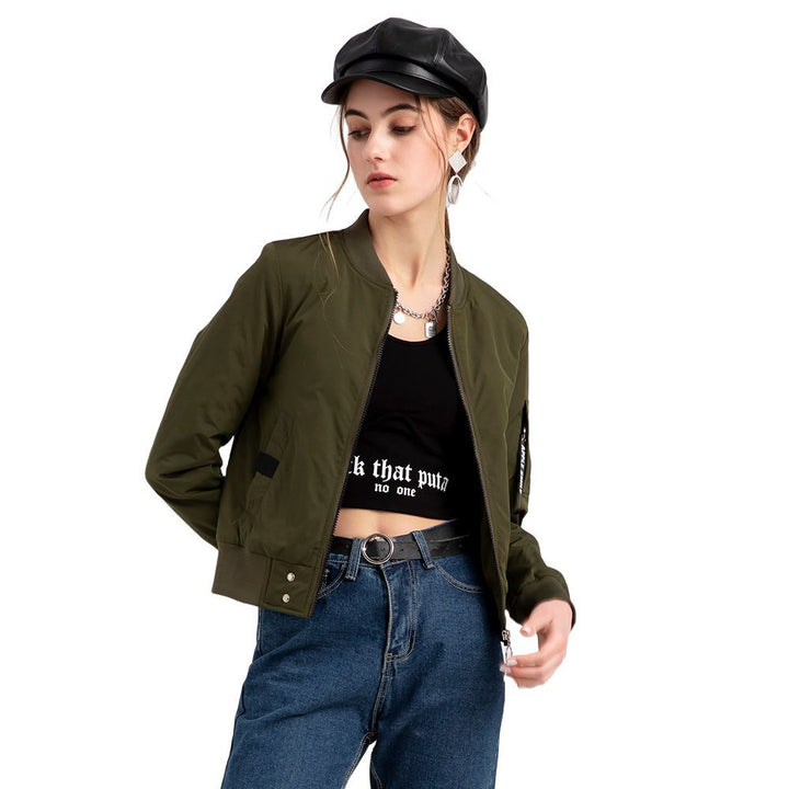 Damen lässige Bomberjacke mit praktischen Taschen und elastischen Bündchen Drune