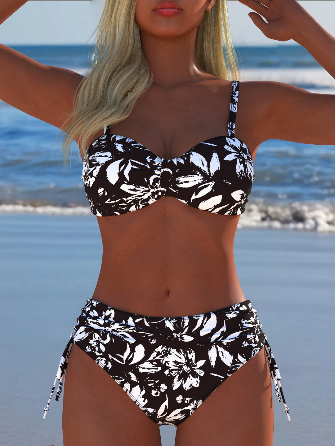 Damen Bikini-Set mit gepolstertem Balconette-Oberteil und hoch geschnittenem Höschen Drune